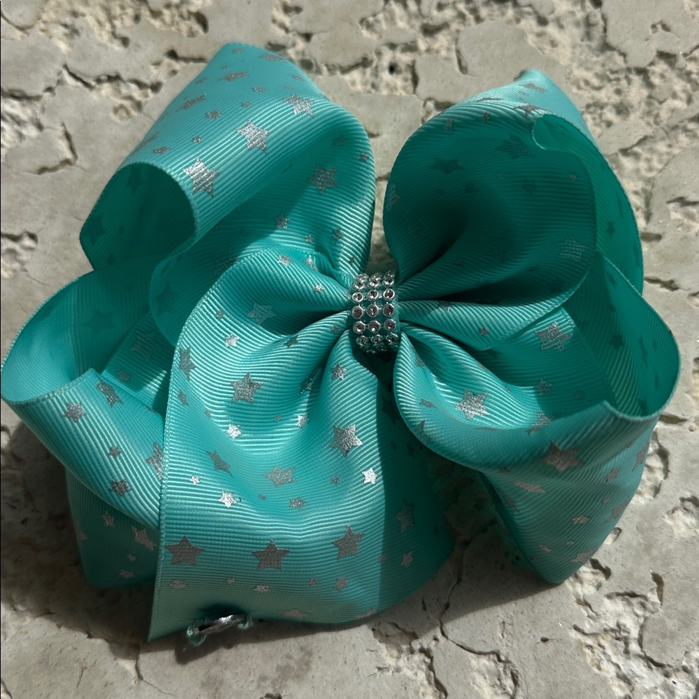 Hair bow Jojo Bow Teal Hair Bow with Silver Stars